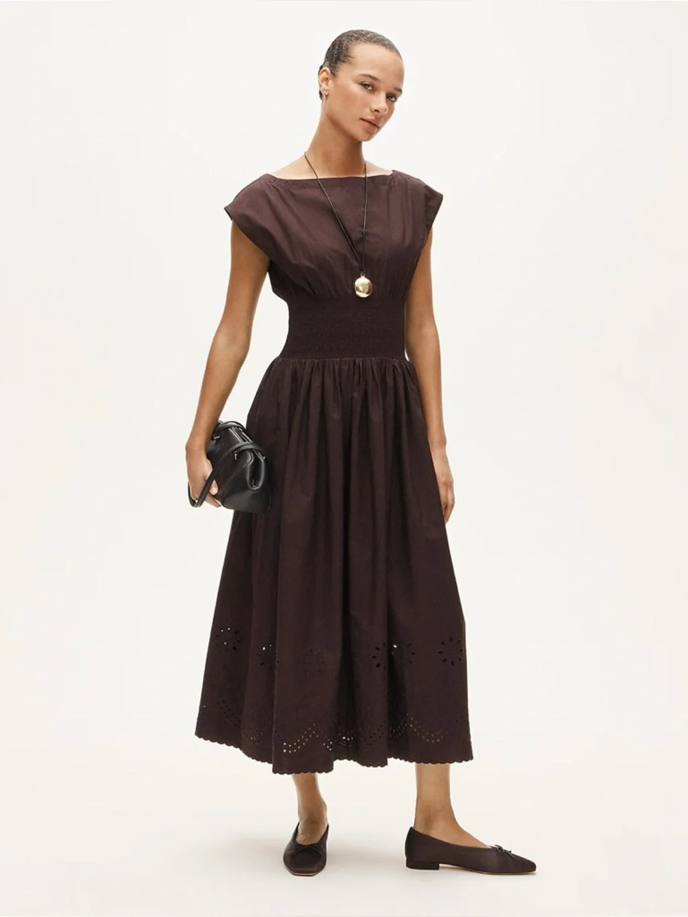NWT J. Crew Smocked Eyelet-hem Dress Cotton Poplin Chocolate Berry Brown